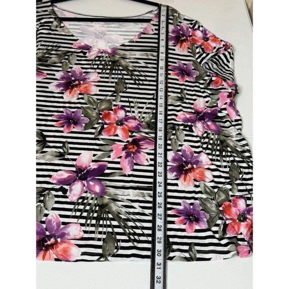 Catherines 3X Floral Stripe Knit Top Plus Size Short Sleeve Everyday Style - Picture 6 of 7